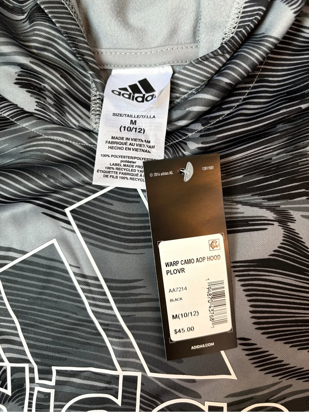 adidas Youth Boys Warp Camo AOP Pullover Fleece Hoodie NWT Size M 10/12
